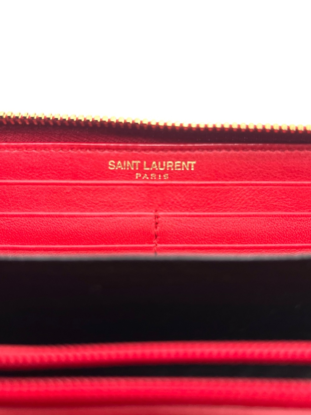 Authentic SAINT LAURENT YSL Calfskin Red Leather Zip Long Wallet - Picture 6 of 10